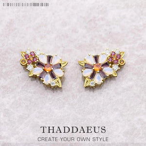 Colourful Stone Studs Earrings, Handcrafted Yellow Jewelry, 925 Sterling Silver