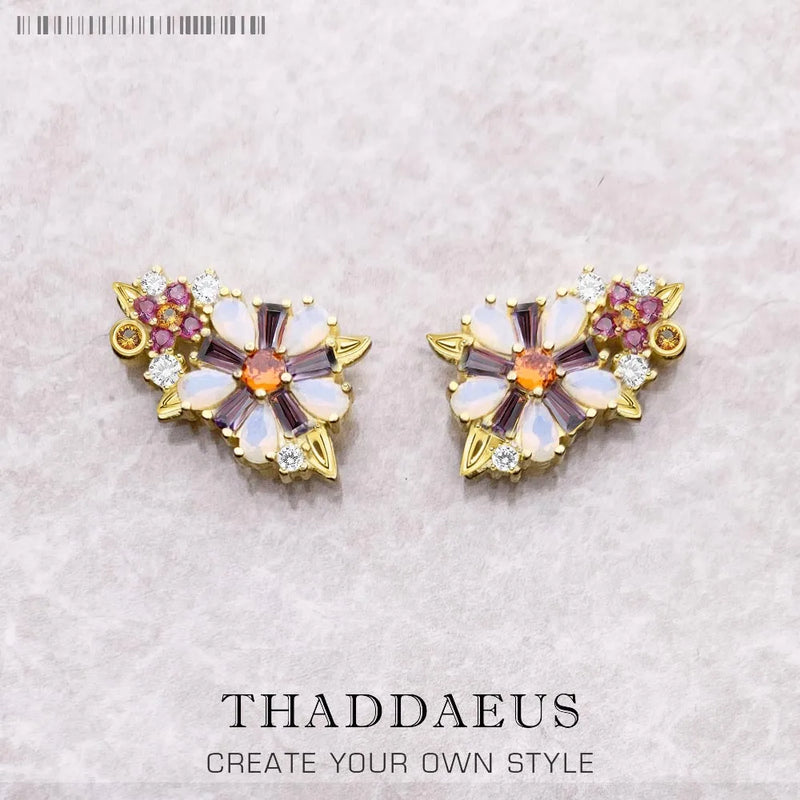 Colourful Stone Studs Earrings, Handcrafted Yellow Jewelry, 925 Sterling Silver