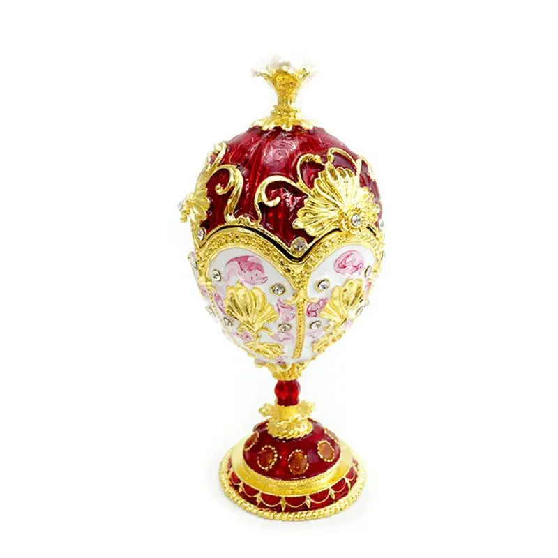 Flowers Faberge-Egg Shape Hand Painted Jewelry Trinket Box
