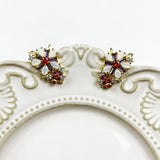 Golden Flower Stud Earrings in 925 Sterling Silver with Colorful Stones
