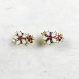 Golden Flower Stud Earrings in 925 Sterling Silver with Colorful Stones