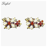 Golden Flower Stud Earrings in 925 Sterling Silver with Colorful Stones