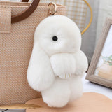 Fluffy Bunny Real Fur Keychain Rex Rabbit Pom Pom Women Bag Pendant Charm