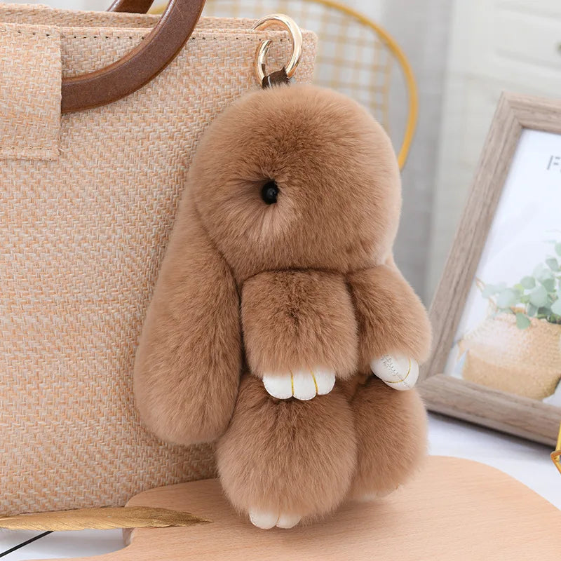 Fluffy Bunny Real Fur Keychain Rex Rabbit Pom Pom Women Bag Pendant Charm