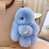 Fluffy Bunny Real Fur Keychain Rex Rabbit Pom Pom Women Bag Pendant Charm