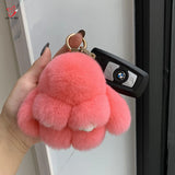 Real Rabbit Fur Pompon Bunny Keychain Key Ring Bag Car Key Chain Gift