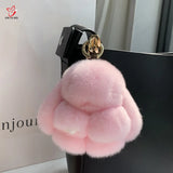 Real Rabbit Fur Pompon Bunny Keychain Key Ring Bag Car Key Chain Gift