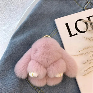 Real Rabbit Fur Pompon Bunny Keychain Key Ring Bag Car Key Chain Gift