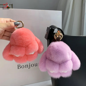 Real Rabbit Fur Pompon Bunny Keychain Key Ring Bag Car Key Chain Gift