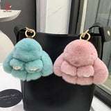 Real Rabbit Fur Pompon Bunny Keychain Key Ring Bag Car Key Chain Gift