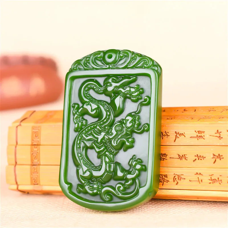 Green Jade Pendant Necklace Hand Carved Charm Amulet Accessories