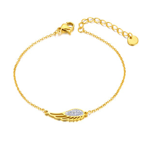 Angel's Wings Charm Bracelet Stainless Steel Rhinestone Jewelry FB23006