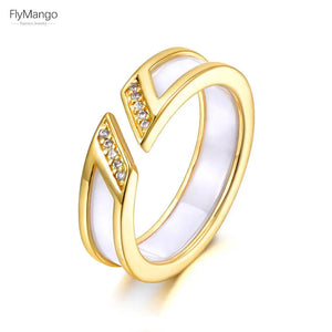 Stainless Steel Ceramic Ring CZ Crystal Wedding Rings For Women