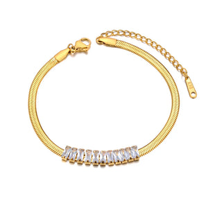 CZ Crystal Snake Chain Bracelet 18K Plated Stainless Steel Charm Jewelry
