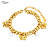 Stainless Steel Butterfly Charm Bracelet for Women