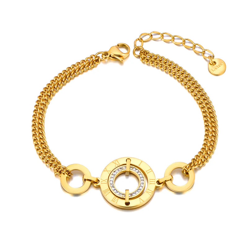 Stainless Steel Roman Numeric Circle Chain Bracelet Bangle Charm