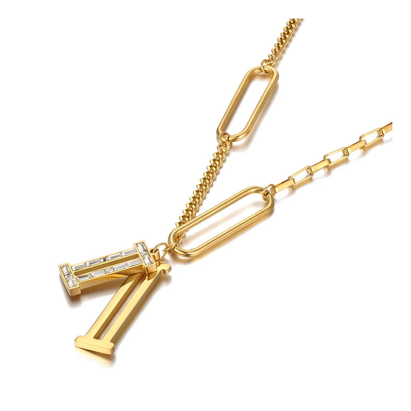 Stainless Steel CZ Crystal Charm Pendant Necklace Hiphop/Rock Link Chain Jewelry