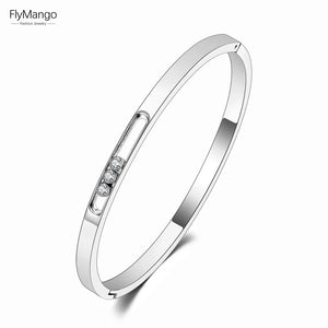 Titanium Stainless Steel Sparkling CZ Crystal Cuff Bracelet
