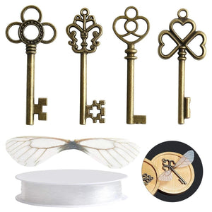 Vintage Bronze Flying Keys with Dragonfly Wing Charms