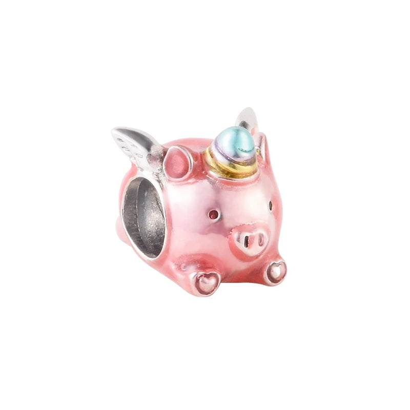 Flying Unicorn Pig Charm Beads S925 Couple Pendant Bracelet