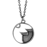 925 Silver Chinese Style House Moon Pendant Necklace Women