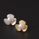 925 Silver Freshwater Pearl Flower Stud Earrings