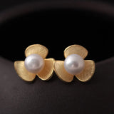 925 Silver Freshwater Pearl Flower Stud Earrings