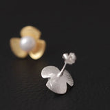 925 Silver Freshwater Pearl Flower Stud Earrings