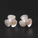 925 Silver Freshwater Pearl Flower Stud Earrings