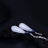925 Silver Magnolia Flower Jade Drop Earrings Vintage Style Lady Jewelry