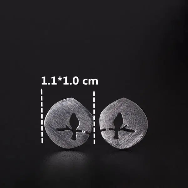 925 Silver Tree Branch Bird Stud Earrings Women Jewelry
