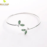 925 Silver Opal Leaves Buds Open Bracelet for Women