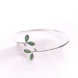 925 Silver Opal Leaves Buds Open Bracelet for Women