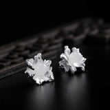 925 Silver Jade Flowers Stud Earrings Chinese Style Jewelry