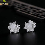 925 Silver Jade Flowers Stud Earrings Chinese Style Jewelry