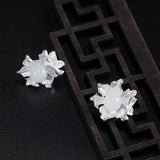 925 Silver Jade Flowers Stud Earrings Chinese Style Jewelry