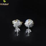 925 Silver Pearl Flowers Stud Earrings Ethnic Lady Jewelry