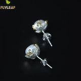 925 Silver Pearl Flowers Stud Earrings Ethnic Lady Jewelry