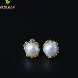 925 Silver Pearl Flowers Stud Earrings Ethnic Lady Jewelry