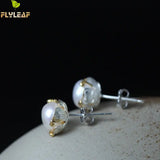 925 Silver Pearl Flowers Stud Earrings Ethnic Lady Jewelry