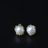 925 Silver Pearl Flowers Stud Earrings Ethnic Lady Jewelry