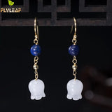Vintage Lapis Lazuli Jade Earrings 925 Sterling Silver Drop Earrings