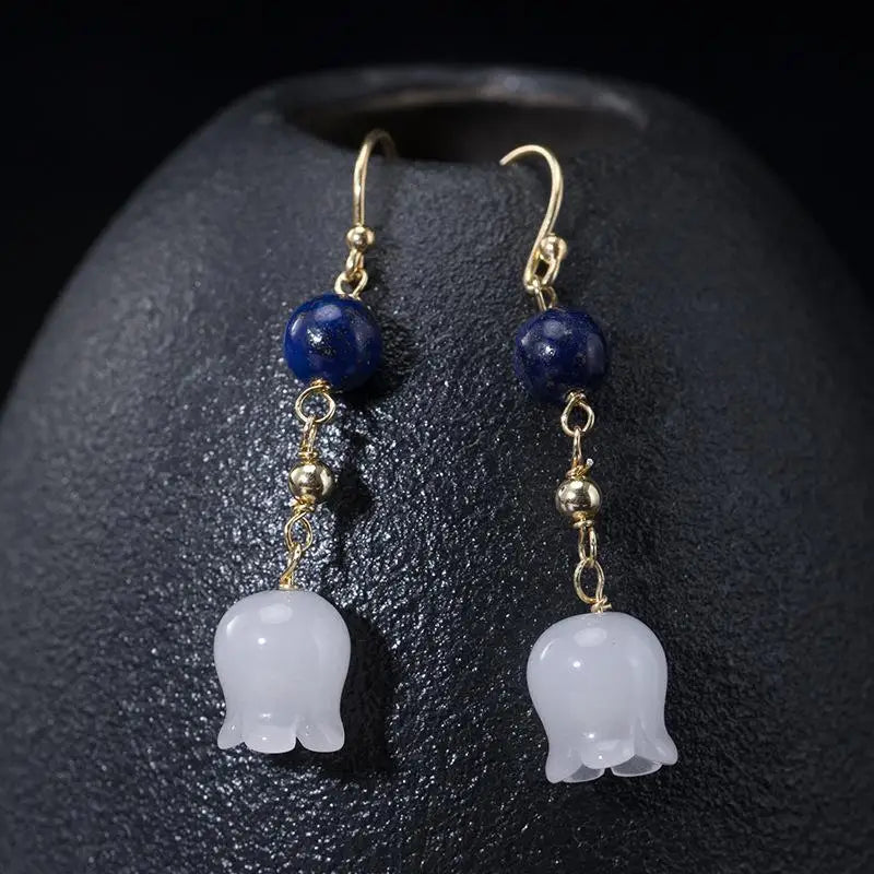 Vintage Lapis Lazuli Jade Earrings 925 Sterling Silver Drop Earrings