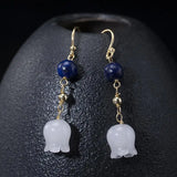 Vintage Lapis Lazuli Jade Earrings 925 Sterling Silver Drop Earrings