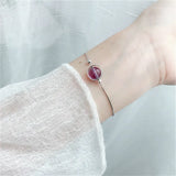 Natural Amethyst Stone Circle Bracelet 925 Sterling Silver Women's Fine Jewelry