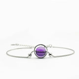 Natural Amethyst Stone Circle Bracelet 925 Sterling Silver Women's Fine Jewelry