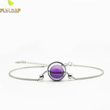 Natural Amethyst Stone Circle Bracelet 925 Sterling Silver Women's Fine Jewelry