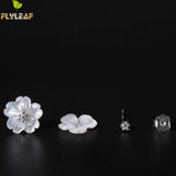 Sterling Silver Shell Carvings Flowers Stud Earrings Cubic Zirconia High Jewelry