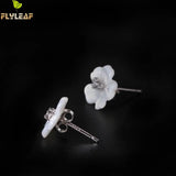 Sterling Silver Shell Carvings Flowers Stud Earrings Cubic Zirconia High Jewelry