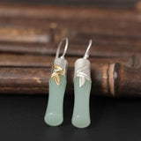 925 Sterling Silver Ethnic Natural jade Bamboo Stud Earrings For Women